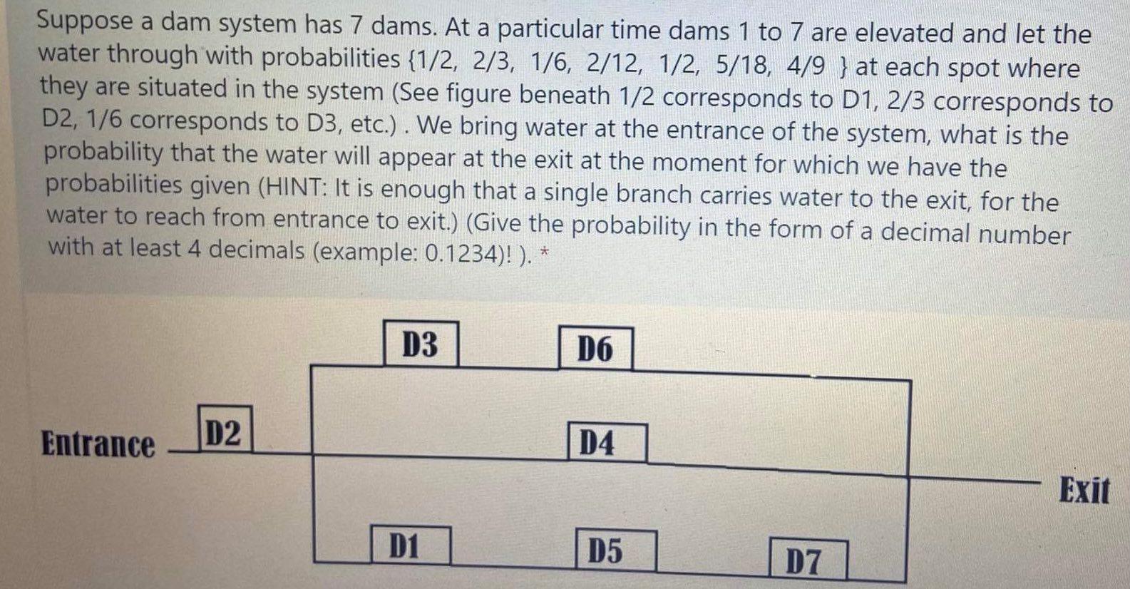 Solved Suppose A Dam System Has 7 Dams. At A Particular Time | Chegg.com