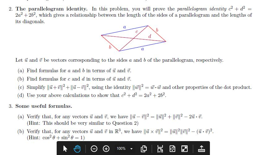 Solved 2. The parallelogram identity. In this problem, you | Chegg.com