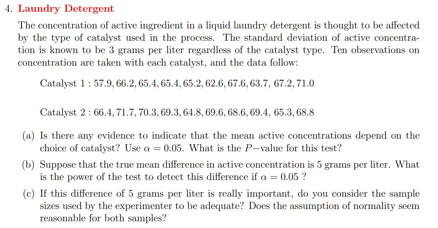 Solved 4. Laundry Detergent The concentration of active