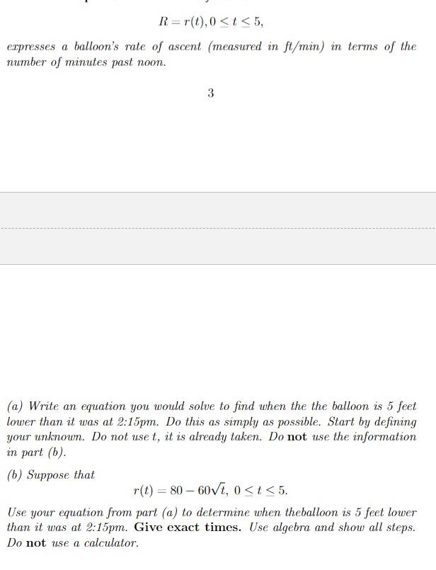 R=r(t),0≤t≤5, expresses a balloon's rate of ascent | Chegg.com