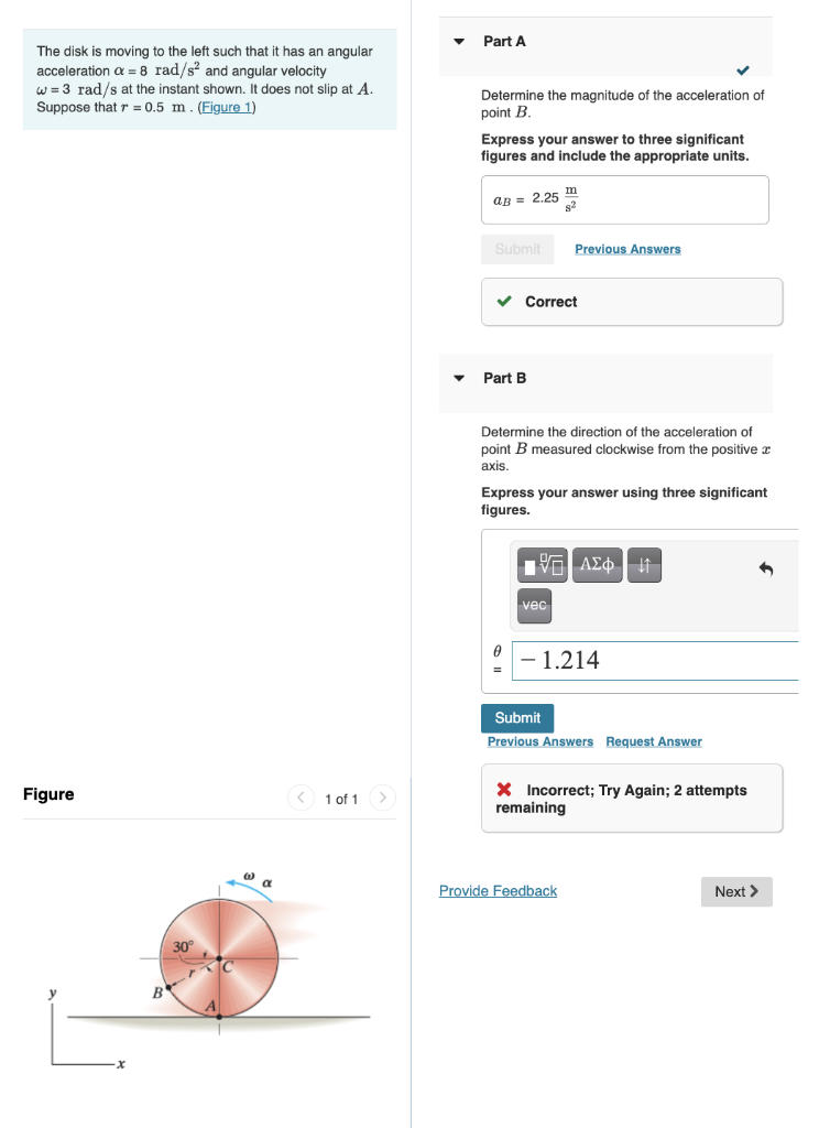 Solved The disk is moving to the left such that it has an | Chegg.com