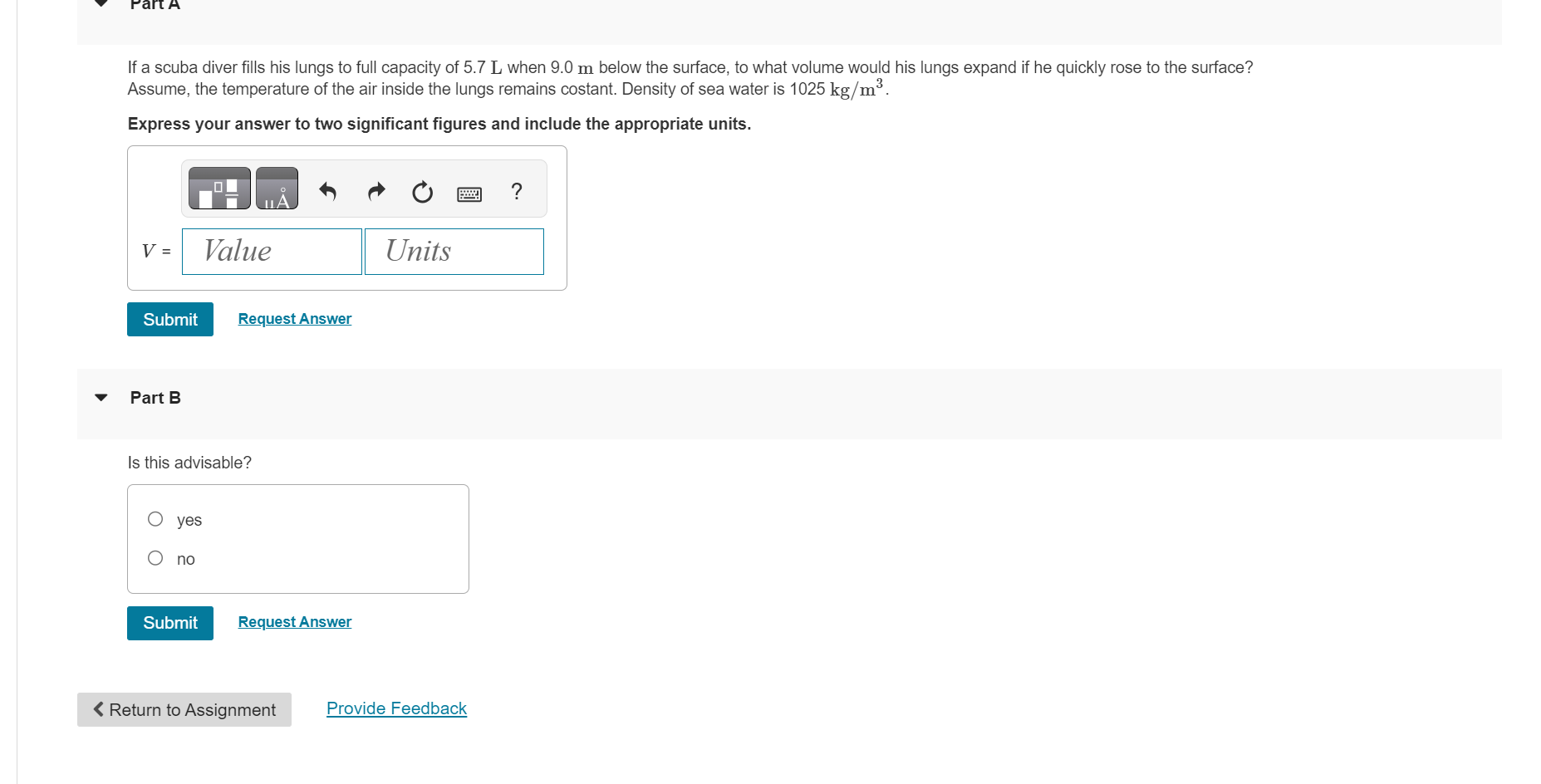 Solved If a scuba diver fills his lungs to full capacity of