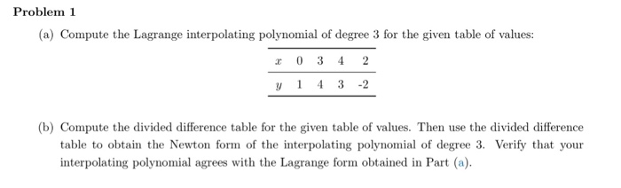 Solved Problem 1 (a) Compute the Lagrange interpolating | Chegg.com