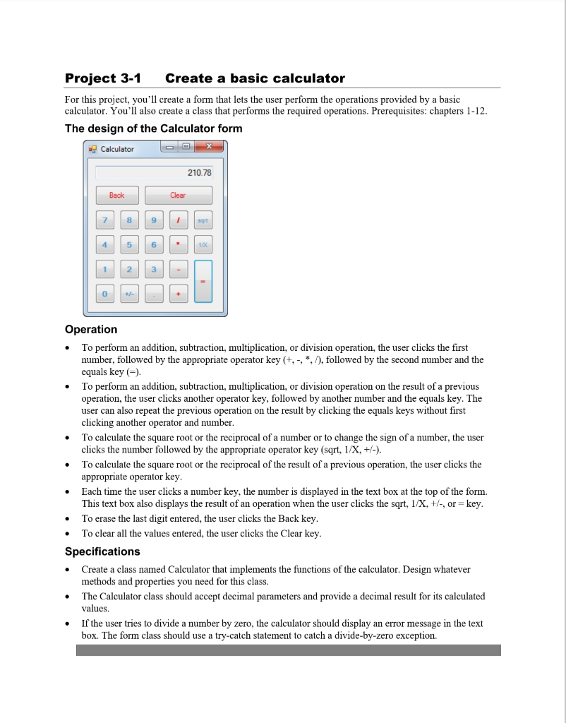 Project 3-1 Create A Basic Calculator For This | Chegg.com