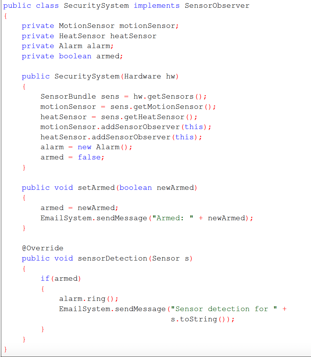 Solved (a) Refactor the SecuritySystem class to conform to | Chegg.com