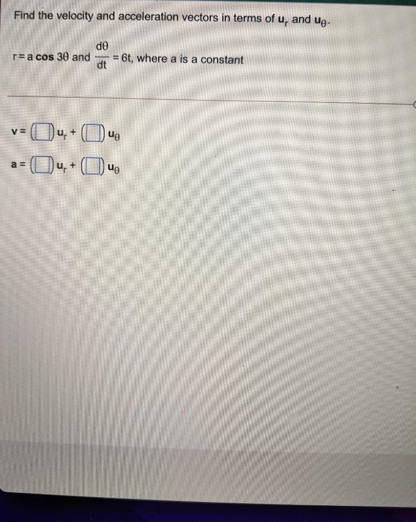 Solved Find the velocity and acceleration vectors in terms | Chegg.com
