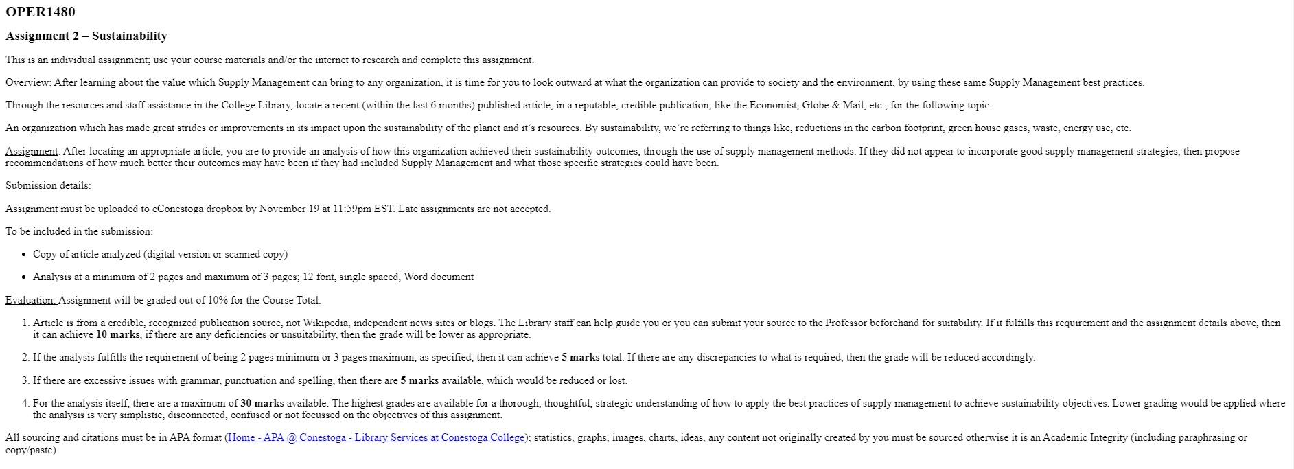 Solved Assignment 2 - Sustainability This is an individual | Chegg.com