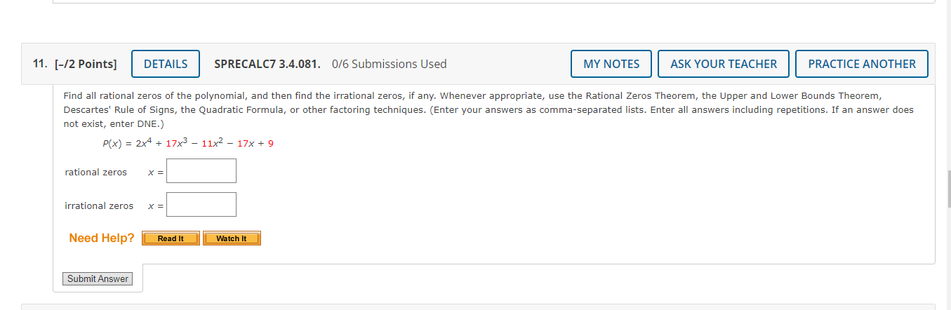 Solved not exist, enter DNE.) P(x)=2x4+17x3−11x2−17x+9 | Chegg.com