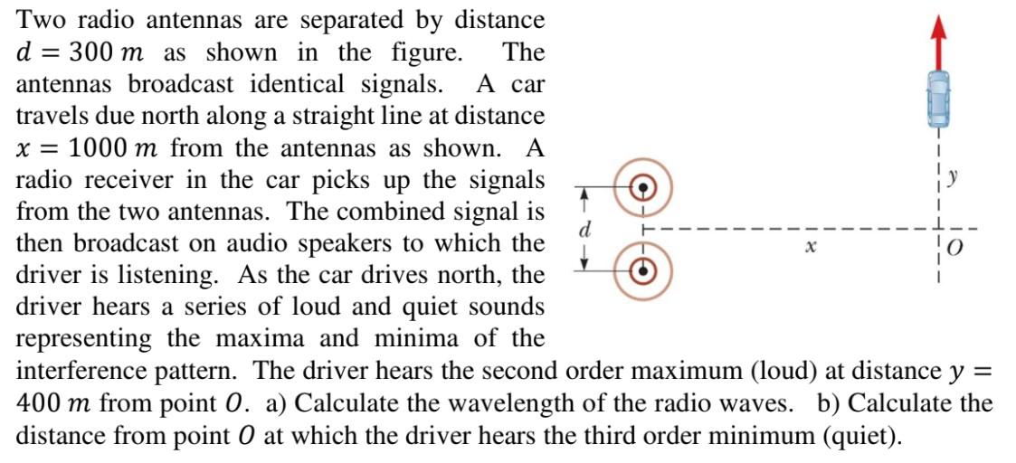 Solved Two radio antennas are separated by distance d = 300