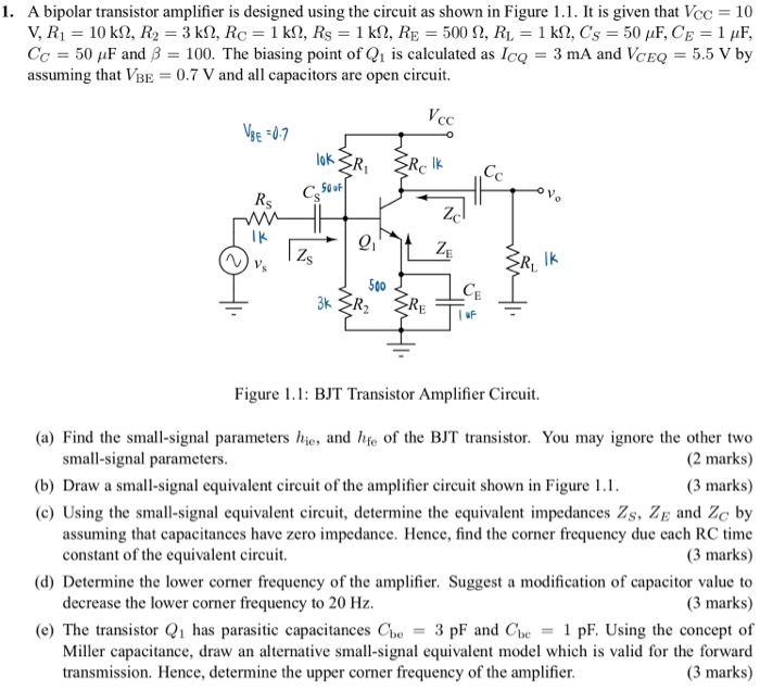 Solved I. A bipolar transistor amplifier is designed using | Chegg.com