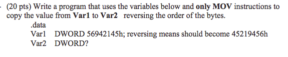 Solved (20 pts) Write a program that uses the variables | Chegg.com