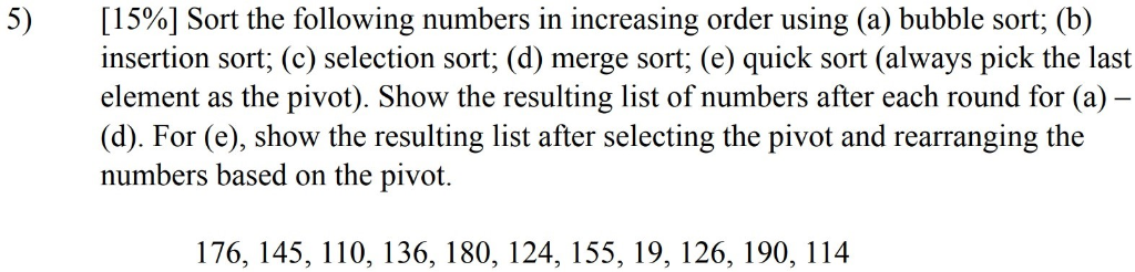 Solved [1596] Sort the following numbers in increasing order | Chegg.com