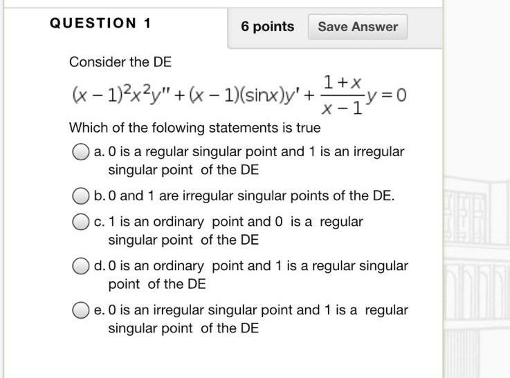 Solved QUESTION 1 6 points Save Answer Consider the DE 1+x | Chegg.com