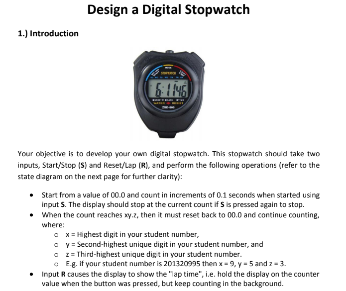Design a Digital Stopwatch 1.) Introduction STOPWATCH