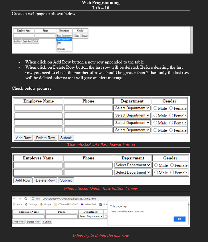 Solved Web Programming Lab - 10 Create a web page as shown | Chegg.com