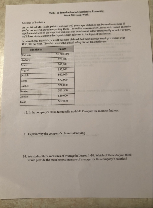 Solved Math 115 Introduction To Quantitative Reasoning Week | Chegg.com