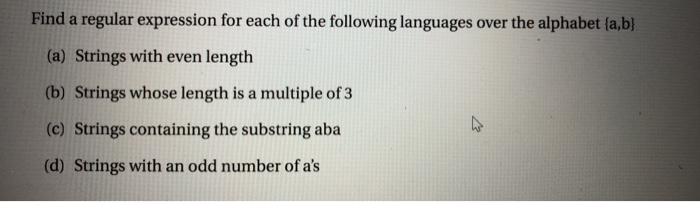Solved Find a regular expression for each of the following | Chegg.com
