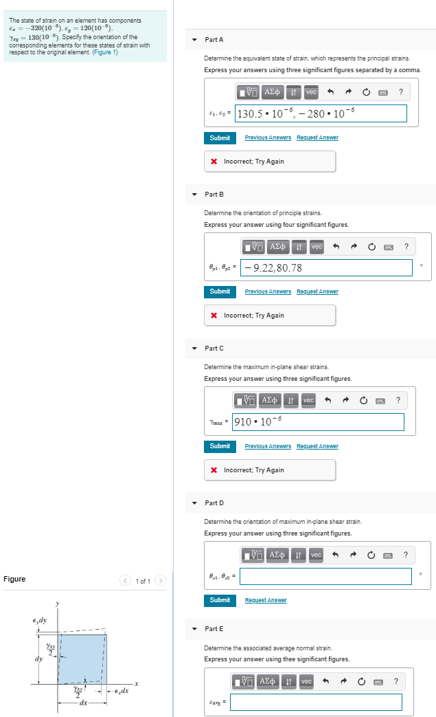 Solved The state of strain on an element has components | Chegg.com