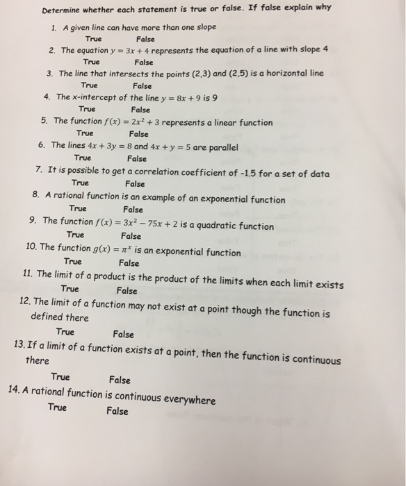 Solved Determine whether each statement is true or false. If | Chegg.com