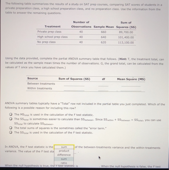 Solved The following table summarizes the results of a study | Chegg.com