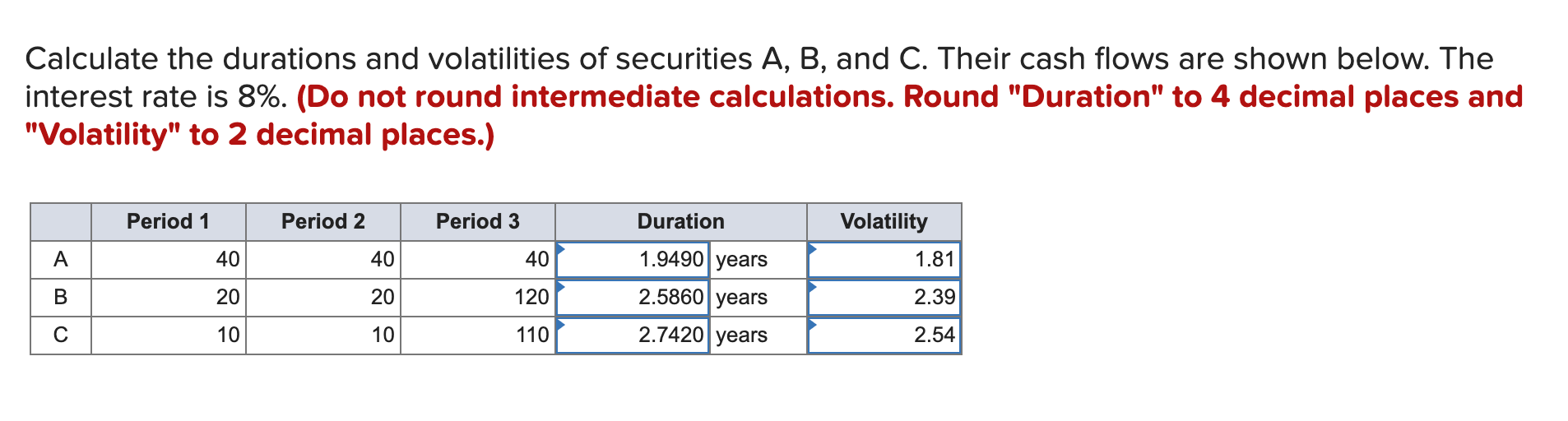 Solved Calculate the durations and volatilities of | Chegg.com