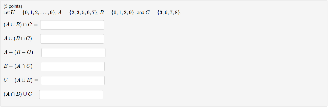 Solved Let U={0,1,2,…,9},A={2,3,5,6,7},B={0,1,2,9}, And | Chegg.com