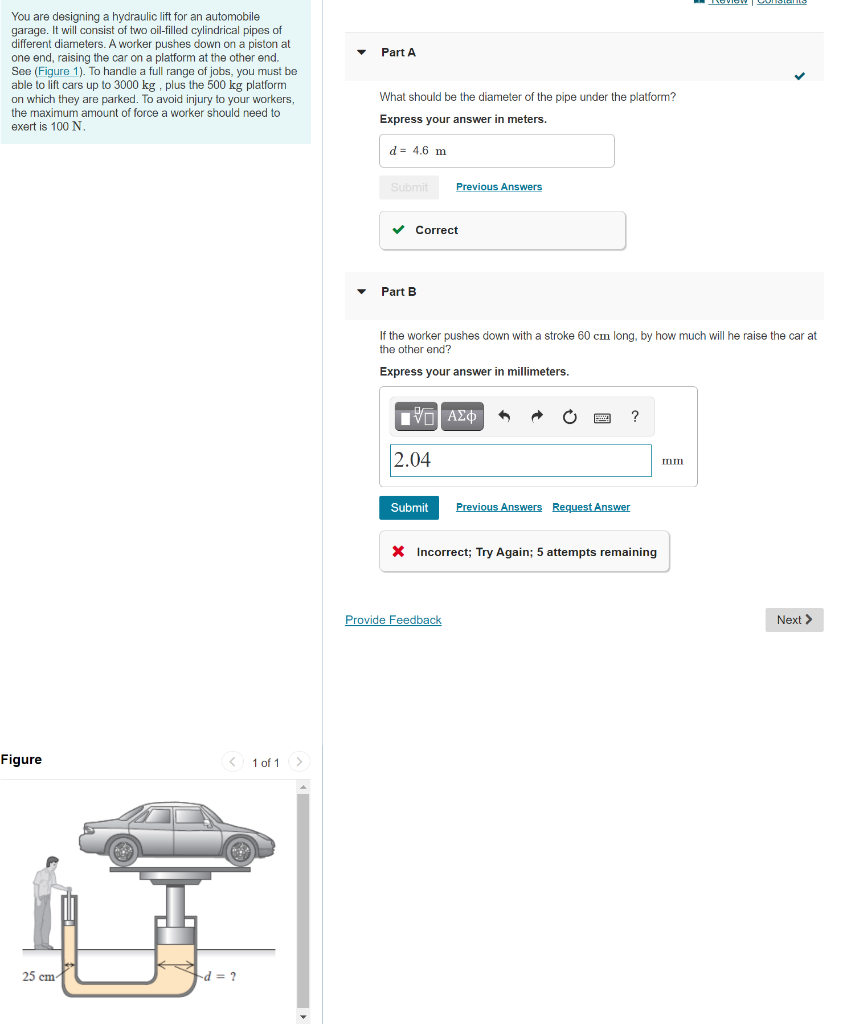 Solved Part A You Are Designing A Hydraulic Lift For An | Chegg.com