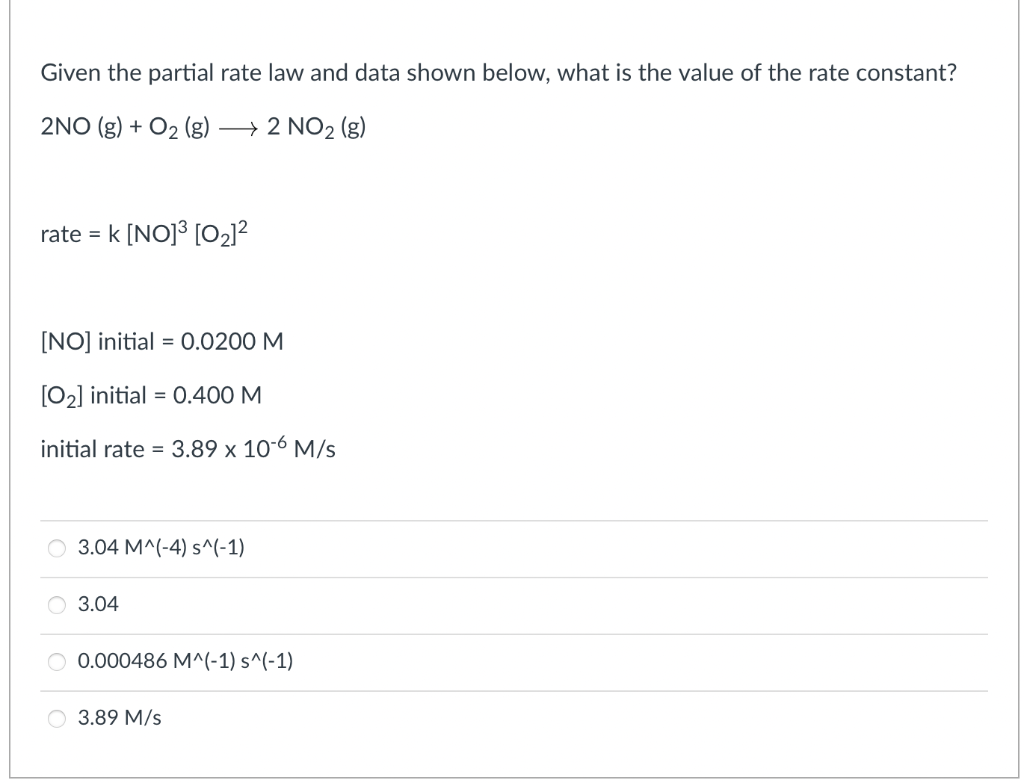 Solved Given the partial rate law and data shown below, what | Chegg.com
