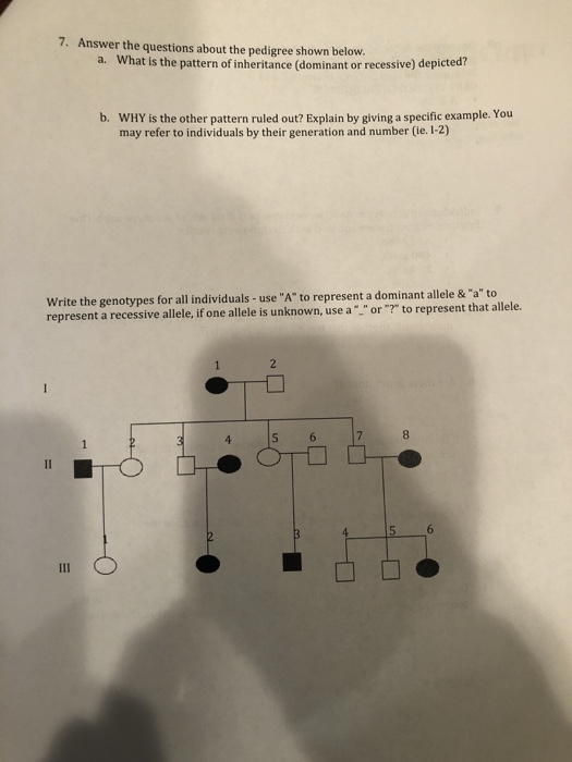 Solved 7. Answer the questions about the pedigree shown | Chegg.com