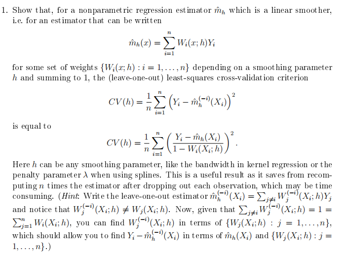 1 Show That For A Nonparametric Regression Est I Chegg Com