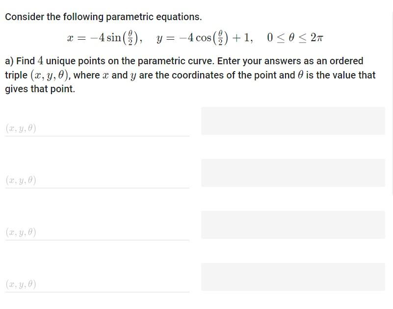 Solved Consider the following parametric equations. x = -4 | Chegg.com