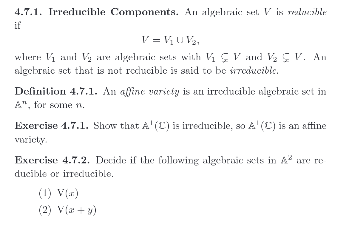 Solved 4 7 1 Irreducible Components An Algebraic Set V Is Chegg Com