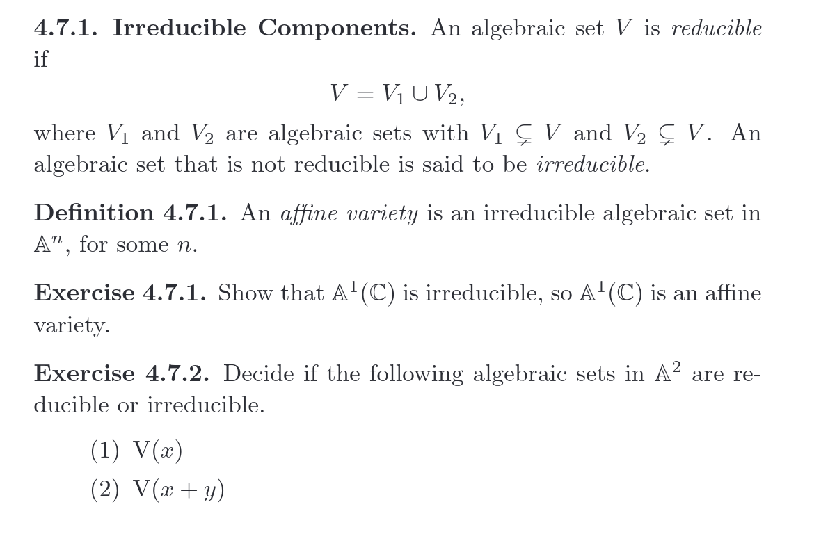 Solved 4 7 1 Irreducible Components An Algebraic Set V Chegg Com