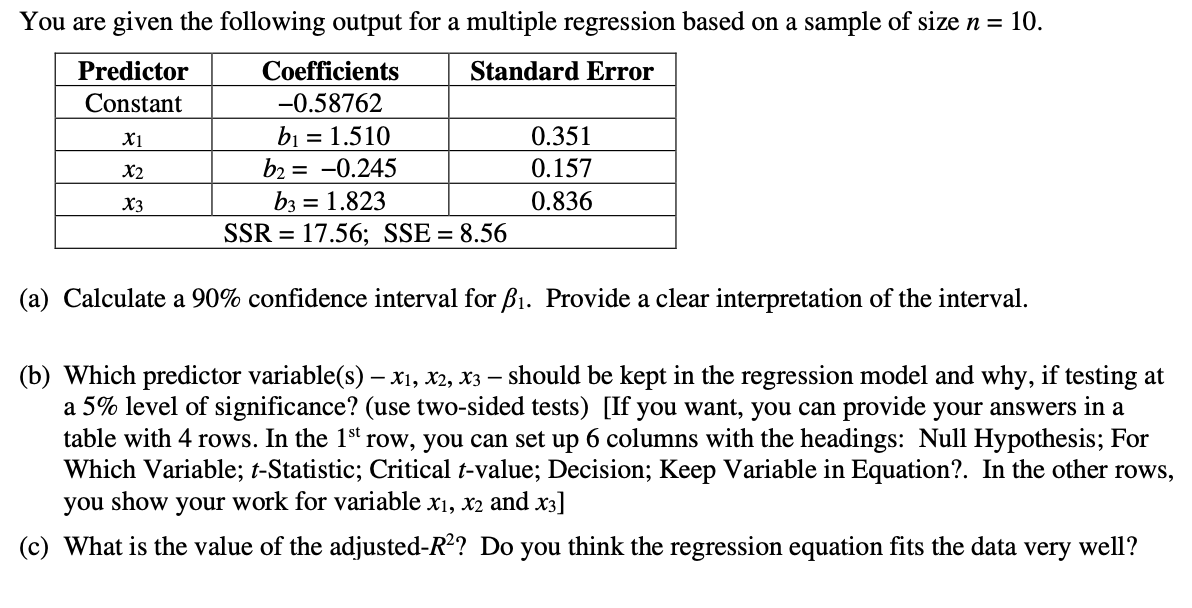 Solved You are given the following output for a multiple | Chegg.com