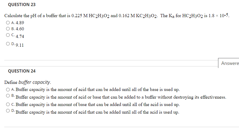 Solved QUESTION 23 Calculate the pH of a buffer that is | Chegg.com