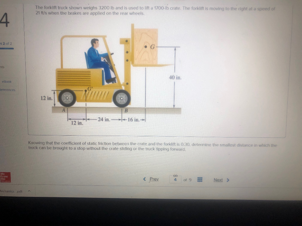 Solved The forklift truck shown weighs 3200 lb and is used