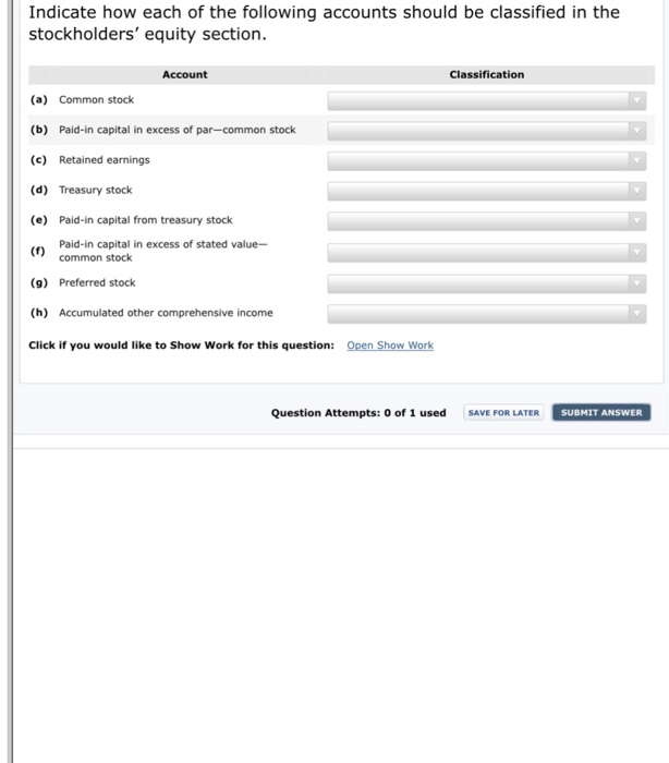 Solved Indicate how each of the following accounts should be | Chegg.com