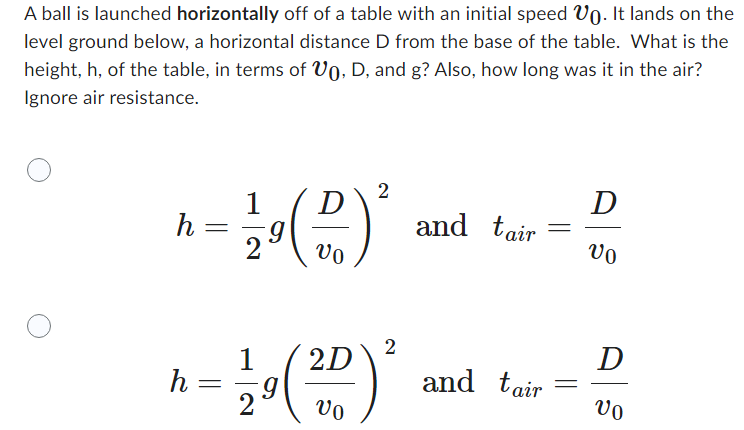 Solved A ball is launched horizontally off of a table with | Chegg.com