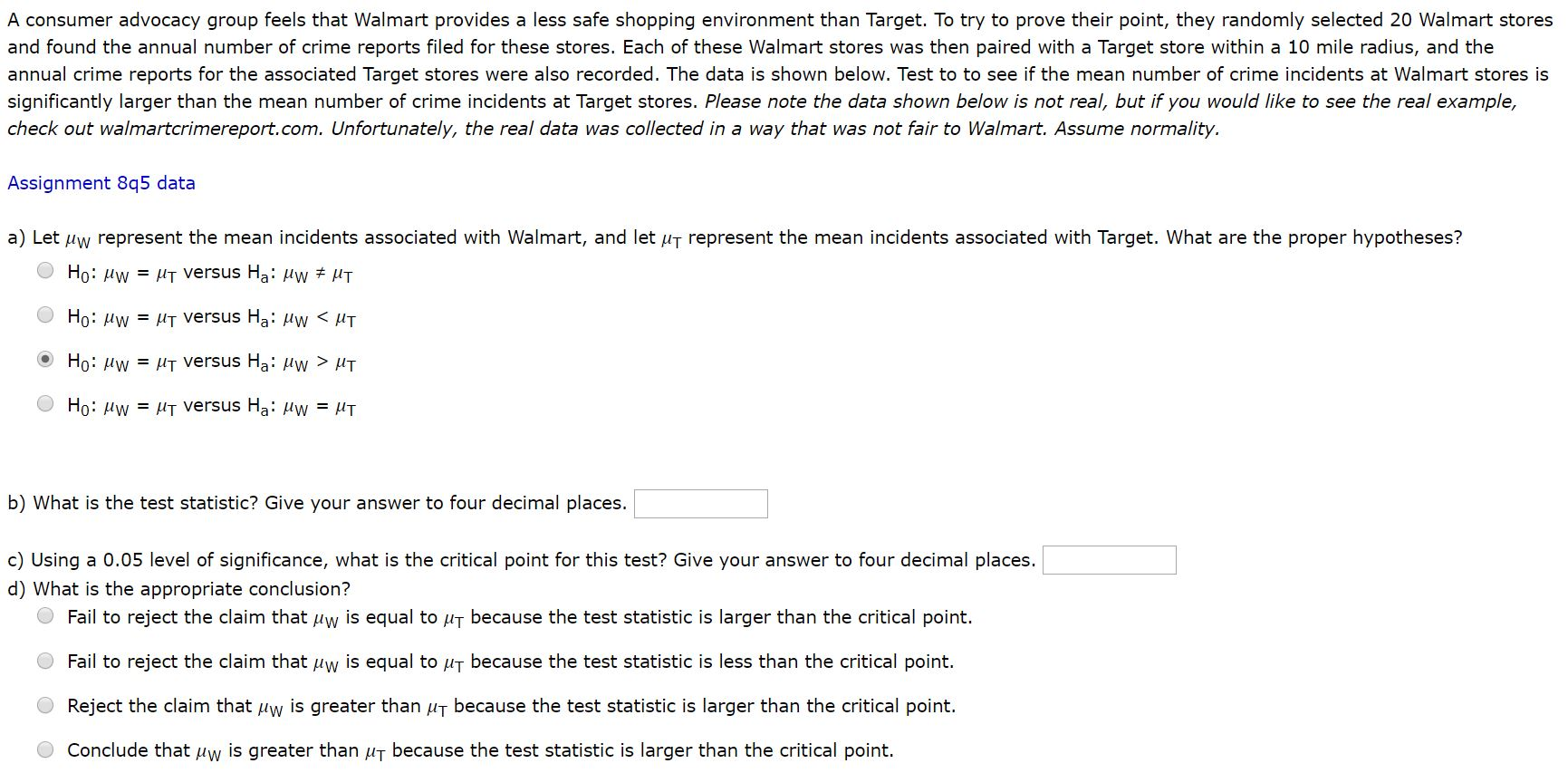 Solved A consumer advocacy group feels that Walmart provides | Chegg.com