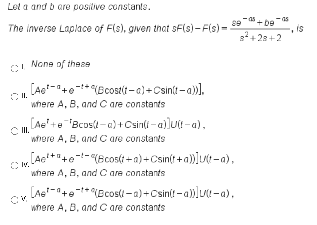 Solved Let A And B Are Positive Constants The Inverse La Chegg Com