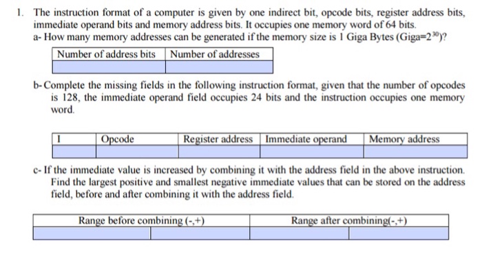 Solved I. The instruction format of a computer is given by | Chegg.com