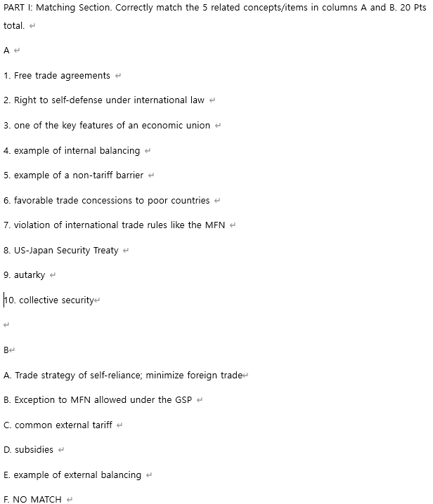 Solved PART I: Matching Section. Correctly match the 5 | Chegg.com