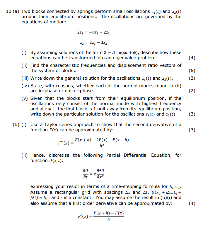 Solved 10 (a) Two blocks connected by springs perform small | Chegg.com