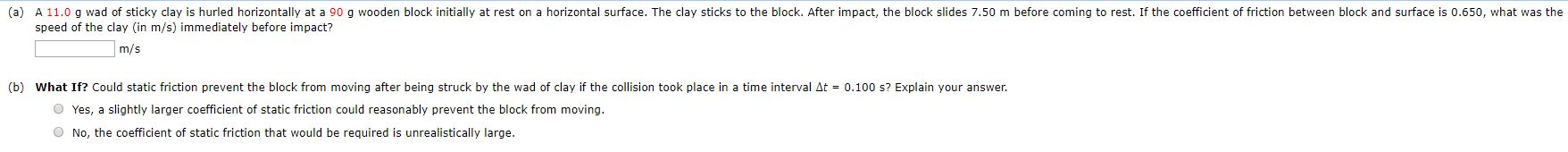 Solved (a) A 11.0 g wad of sticky clay is hurled | Chegg.com