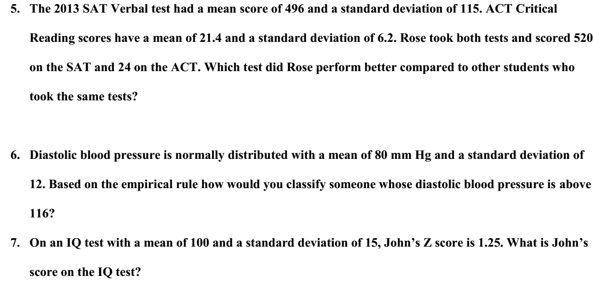 Solved 5. The 2013 SAT Verbal test had a mean score of 496 | Chegg.com