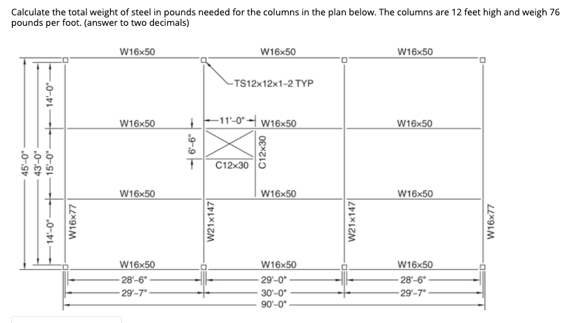 Solved Calculate The Total Weight Of Steel In Pounds Needed 