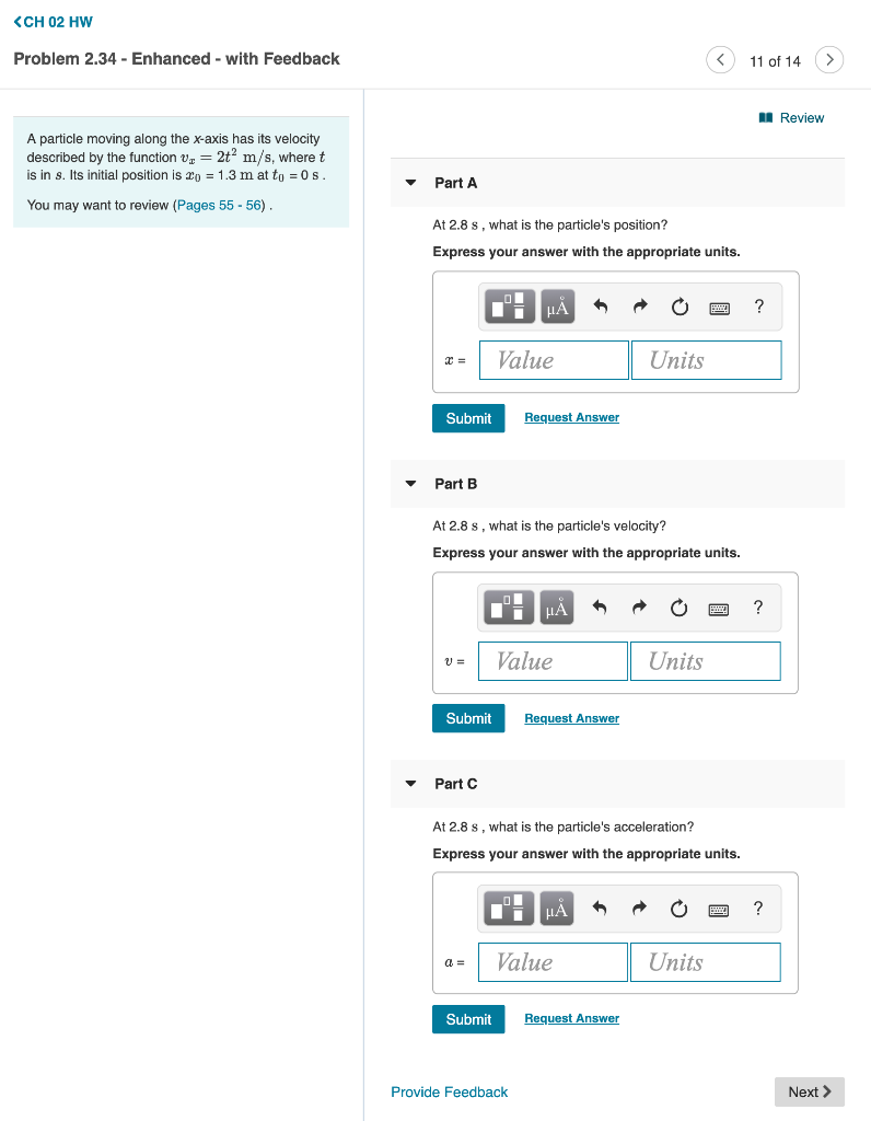 Solved Review A Particle Moving Along The X Axis Has Its Chegg Com