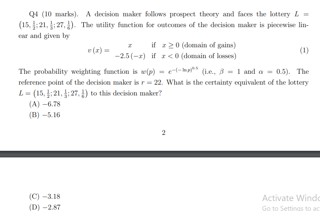 Solved C Q4 10 Marks A Decision Maker Follows Prospect Chegg Com