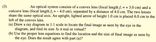 Solved (3) An optical system consists of a convex lens | Chegg.com