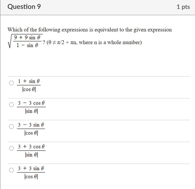 Solved Question 9 1 pts Which of the following expressions | Chegg.com